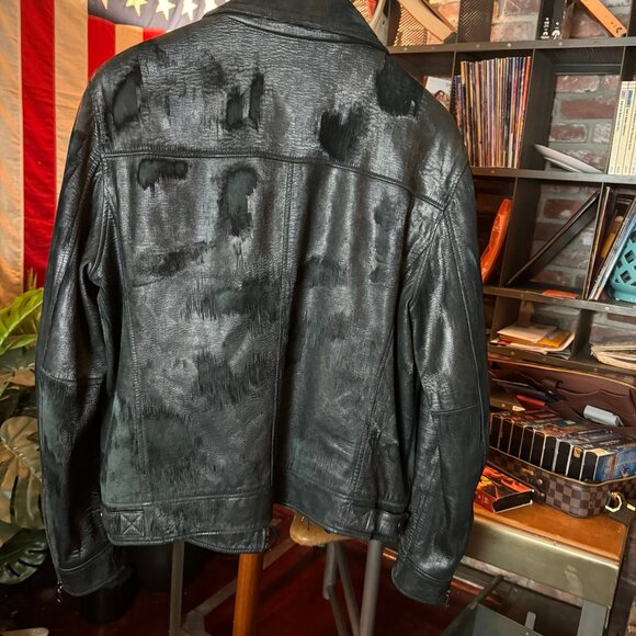 $2698 JOHN VARVATOS Limited Edition Scored Leather with Python Foil Jacket sz50 - Picture 11 of 14
